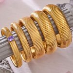 Inlaid Zircon Elastic Goose Throat Bracelet Combination Stainless Steel Plated 18K Gold Bracelet