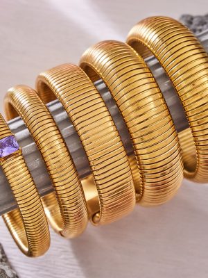 Inlaid Zircon Elastic Goose Throat Bracelet Combination Stainless Steel Plated 18K Gold Bracelet