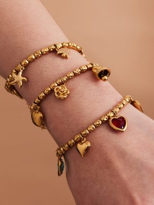 Vintage Vintage Bell Flower DIY Multi-Pendant Embossed Steel Ball Bracelet Personality Stainless Steel Jewelry