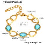 color: TXE283-Gold Blue Glass Stone Bracelet 15+5cm