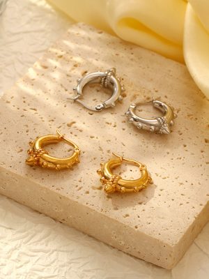 Round Pointed Cone Shape Stainless Steel Earrings Women's Electroplating 18K Gold Earrings