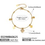 color: E029-Heart Shape Set with Zircon Gold Bracelet -17.5+5cm