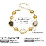 color: TXE619-Black Glass Stone Gold Bracelet -18+5cm