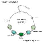 color: TXE511-Mixed Green Glass Stone Steel Color Bracelet 17+5cm