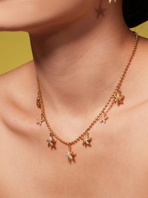 Holiday Stainless Steel Jewelry Set DIY Multi-Pendant Necklace Bracelet Starfish Zircon Earrings Anklet