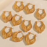 Ins Leaf Stitching Heart-Shaped Earrings Design Stainless Steel Pvd Plated 18K Real Gold Earrings