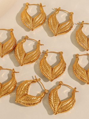Ins Leaf Stitching Heart-Shaped Earrings Design Stainless Steel Pvd Plated 18K Real Gold Earrings