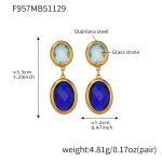 color: F957-Mixed Blue Faceted Stone Gold Earrings