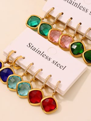Transparent Super Flash Cut Czech Glass Full Diamond Earrings Stainless Steel Color Retaining Fine Jewelry Gift for Ladies