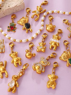 Retro Exquisite Diamond Three-Dimensional Bear Lobster Buckle Pendant DIY Bracelet Necklace Accessories