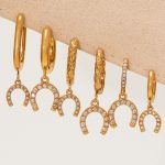 Light Luxury 5A Zircon Vachette Clasp Full Diamond Pendant Ear Clip PVD Gold Plated Minimalistic Personalized Stainless Steel Earrings