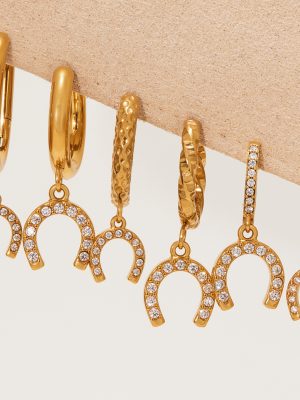 Light Luxury 5A Zircon Vachette Clasp Full Diamond Pendant Ear Clip PVD Gold Plated Minimalistic Personalized Stainless Steel Earrings