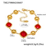 color: TXE279-Gold Red Glass Stone Bracelet 16+5cm