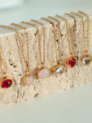 French Retro Red Agate Necklace Stainless Steel Clavicle Chain Light Luxury Design Simple All-Match Temperament New Accessories