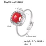 color: TXA330-Steel Color Red Zircon Ring -Size 7