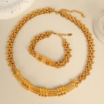 New Vintage Bamboo Joint Necklace, Bracelet Set Plated 18K Real Gold Heavy Industry Design Cuban Link Chain