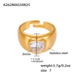 color: A262-Gold Heart White Zircon Ring / size: One US 7