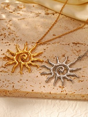 SUNFLOWER Necklace Female Personality Golden Hollow Pendant Simple Clavicle Chain