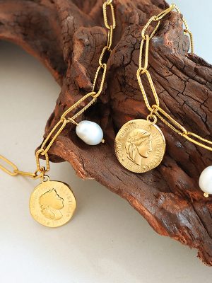 Hip Hop Retro Classic Portrait round Brand Freshwater Pearl Pendant Necklace Cross-Border Jewelry