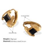 color: EH1071BKG Black Square Zircon Gold Small Hoop Earrings