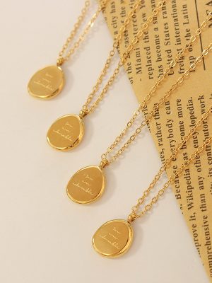 Neutral Irregular Oval Pendant Necklace Female Stainless Steel 18K Gold Plating Clavicle Chain Jewelry P570