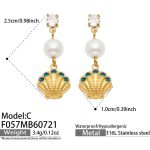 color: F057-C Style Blue Color Zircon Scallop Gold Earrings
