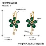 color: F607-8 Dark Green Resin Flower Tassel Earrings
