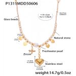 color: P1311-Freshwater Pearl Heart Pendant Necklace -42+5cm