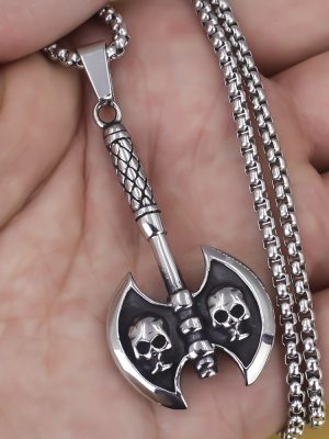 Two Edged Axe Pendant Personality Men's Trendy Stainless Steel Necklace Creative Punk Ornament