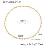 color: TXP369-Gold Round Zircon Necklace 44cm
