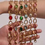 Super Flash Glass Stone Ring Buckle Bracelet Stainless Steel Gold Plated Luxury Elegant Fine Jewelry Ornament