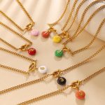 Summer Beach Dopamine Contrast Color Number Card Knotted Necklace 18K Gold Plated Twin Clavicle Chain