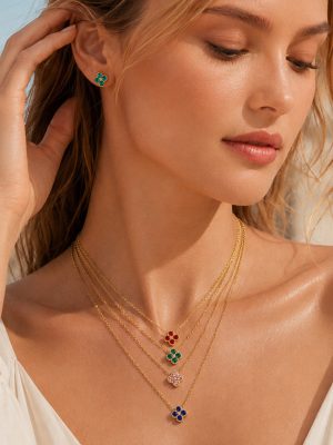 New Color Dopamine Four-Leaf Flower Necklace Earrings Stainless Steel Plated 18 Gold Light Luxury Female Accessories