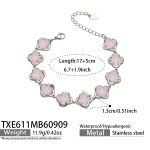 color: TXE611-Pink Glass Stone Flower Steel Color Bracelet -17+5cm