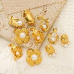 Trade New Stainless Steel Advanced Inlaid Pearl Flower Earrings Female Simple Jewelry