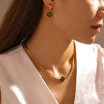 Four-Leaf Flower Love Glass Stone Set New Stainless Steel Earrings Necklace Bracelet Three-Piece Set