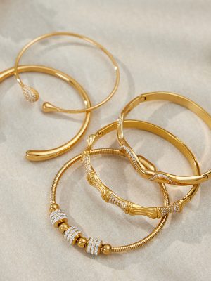New 5A Zircon Opening Stainless Steel Bracelet Combination PVD Gold Plated Ins Simple Hand Jewelry
