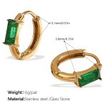 color: EH1064GNG Green Stone Gold Small Hoop Earrings