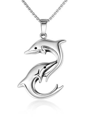 Simple Playful Dolphin Stainless Steel Necklace and Pendant Cute Animal Accessories for Men and Women