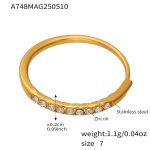 color: A748-Gold 5A White Zircon Open Ring / size: US 7