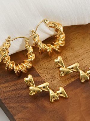 Retro Easy Matching Stainless Steel Gold-Plated Love Twist Stud Earrings Women's High-Grade Earrings