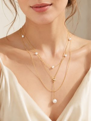 Stainless Steel Plated 18K Gold Imitation Pearl Multi-Layer Necklace Temperament Personalized Clavicle Chain Female Accessories Combination