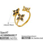 color: A338-Black Zircon Gold Open Ring / size: US 7