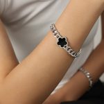 color: E328-Black Acrylic Steel Color Bracelet -15+3cm