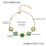 color: TXE513-Mixed Green Glass Stone Gold Bracelet 16.5+5cm