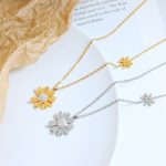 Ornament Accessories Daisy Zircon Pendant Sweater Necklace Women's Stainless Steel Gold Plated Clavicle Necklace P784