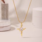 New Zircon Cross Pendant Necklace Trendy Cool Accessories Stainless Steel 18K Real Gold Color Retention Ornament