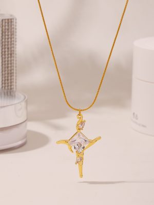 New Zircon Cross Pendant Necklace Trendy Cool Accessories Stainless Steel 18K Real Gold Color Retention Ornament