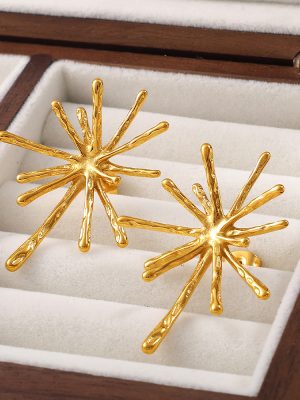 Minimalist Creative Fireworks Shape Earrings Stainless Steel 18K Gold Plating Premium Unique Design Earrings