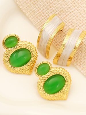 Versatile Personality Opal Stainless Steel Studs Women's Gold-Plated Advanced Decoration